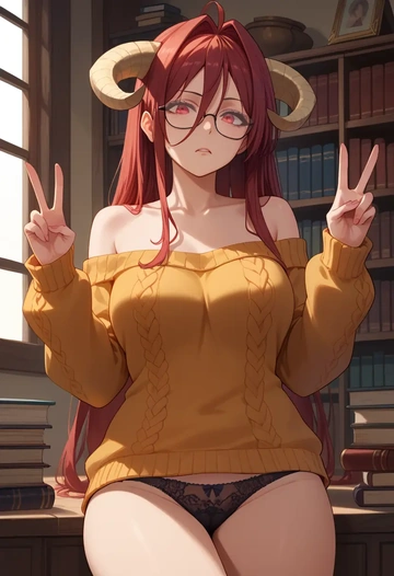 shakugan_no_shana,shana,sweater,panties,off-shoulder,glasses,sexy  - AI generated anime art