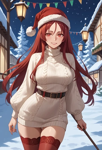 shakugan_no_shana,shana,Christmas,sweater dress,stockings  - AI generated anime art