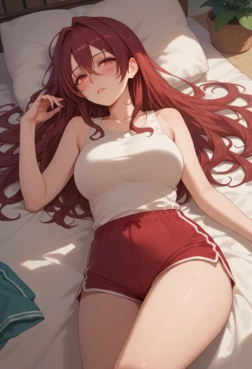 shakugan_no_shana,shana,sleeveless swim top,shorts-style bottom,contrast stitching  - AI generated anime art