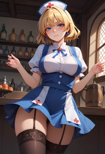 touhou,shanghai_doll,nurse pantyhose,mini skirt, sexy  - AI generated anime art