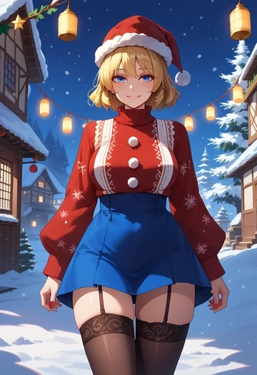 touhou,shanghai_doll,sweater,stockings,Thigh garters  - AI generated anime art