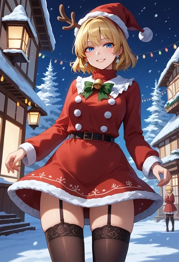 touhou,shanghai_doll,sweater,stockings,Thigh garters  - AI generated anime art