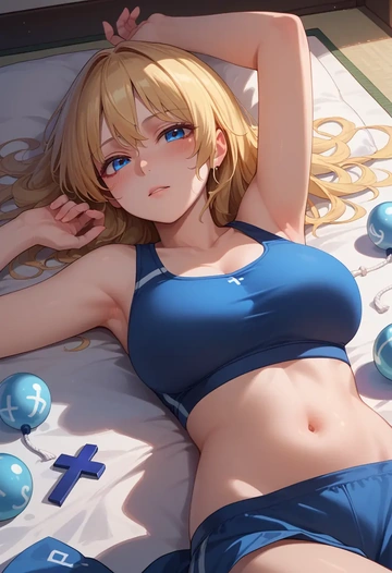 touhou,shanghai_doll,sports bra,high-waisted leggings  - AI generated anime art