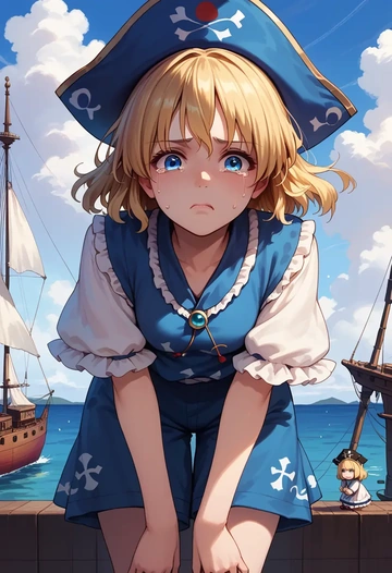 touhou,shanghai_doll,graphic tee,shorts,sneakers  - AI generated anime art