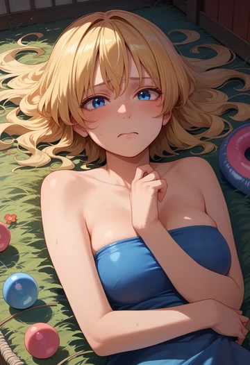 touhou,shanghai_doll,tube top,jogger shorts  - AI generated anime art