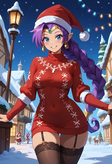 shantae_(series),shantae,sweater,stockings,Thigh garters  - AI generated anime art