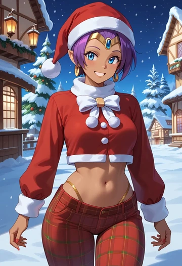 shantae_(series),shantae,Christmas,plaid trousers  - AI generated anime art