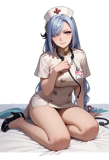 genshin impact,shenhe_(genshin_impact),nurse  - AI generated anime art