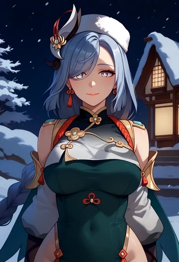 genshin impact,shenhe_(genshin_impact),Christmas,dress  - AI generated anime art