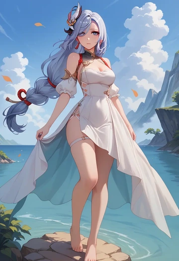 genshin impact,shenhe_(genshin_impact),silk slip dress  - AI generated anime art