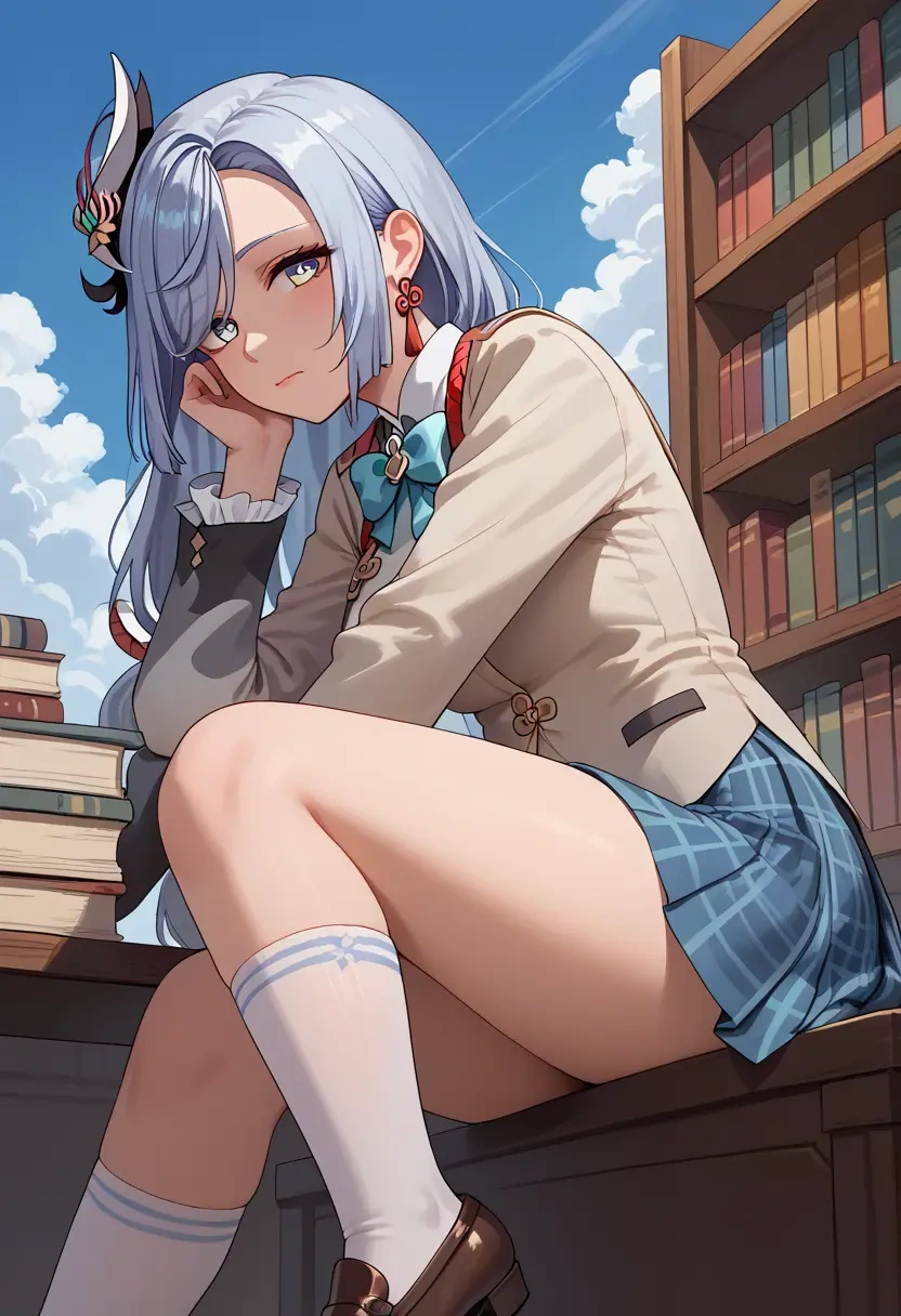 genshin impact,shenhe_(genshin_impact),spring,student uniform,blazer  - 