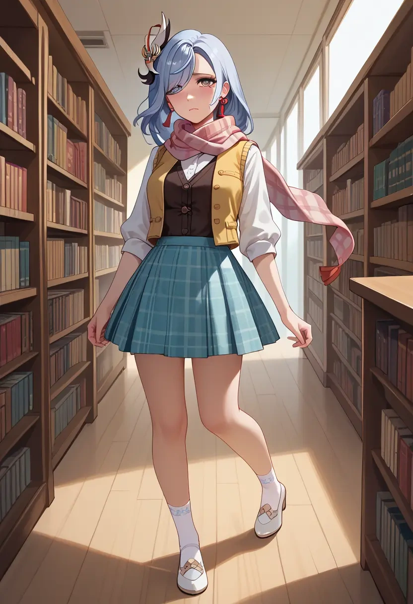 genshin impact,shenhe_(genshin_impact),spring,student uniform,vest  - 