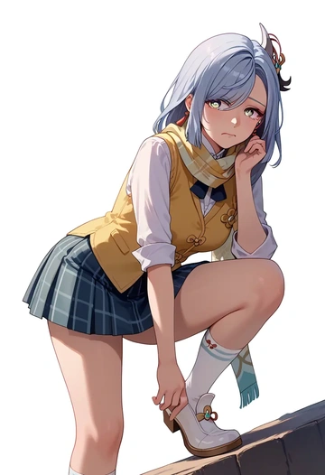 genshin impact,shenhe_(genshin_impact),spring,student uniform,vest  - AI generated anime art