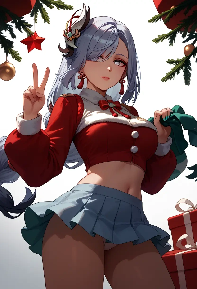 genshin impact,shenhe_(genshin_impact),Christmas,skirt  - 