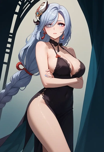 genshin impact,shenhe_(genshin_impact),nightdress  - AI generated anime art