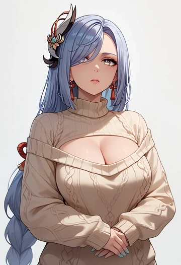 genshin impact,shenhe_(genshin_impact),sweater  - AI generated anime art