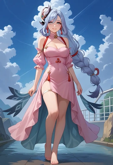 genshin impact,shenhe_(genshin_impact),silk slip dress  - AI generated anime art