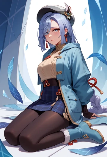 genshin impact,shenhe_(genshin_impact),winter,student uniform,hooded coat  - AI generated anime art