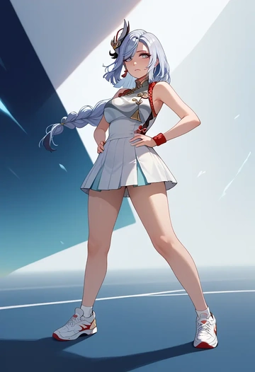 genshin impact,shenhe_(genshin_impact),tennis skirt  - AI generated anime art