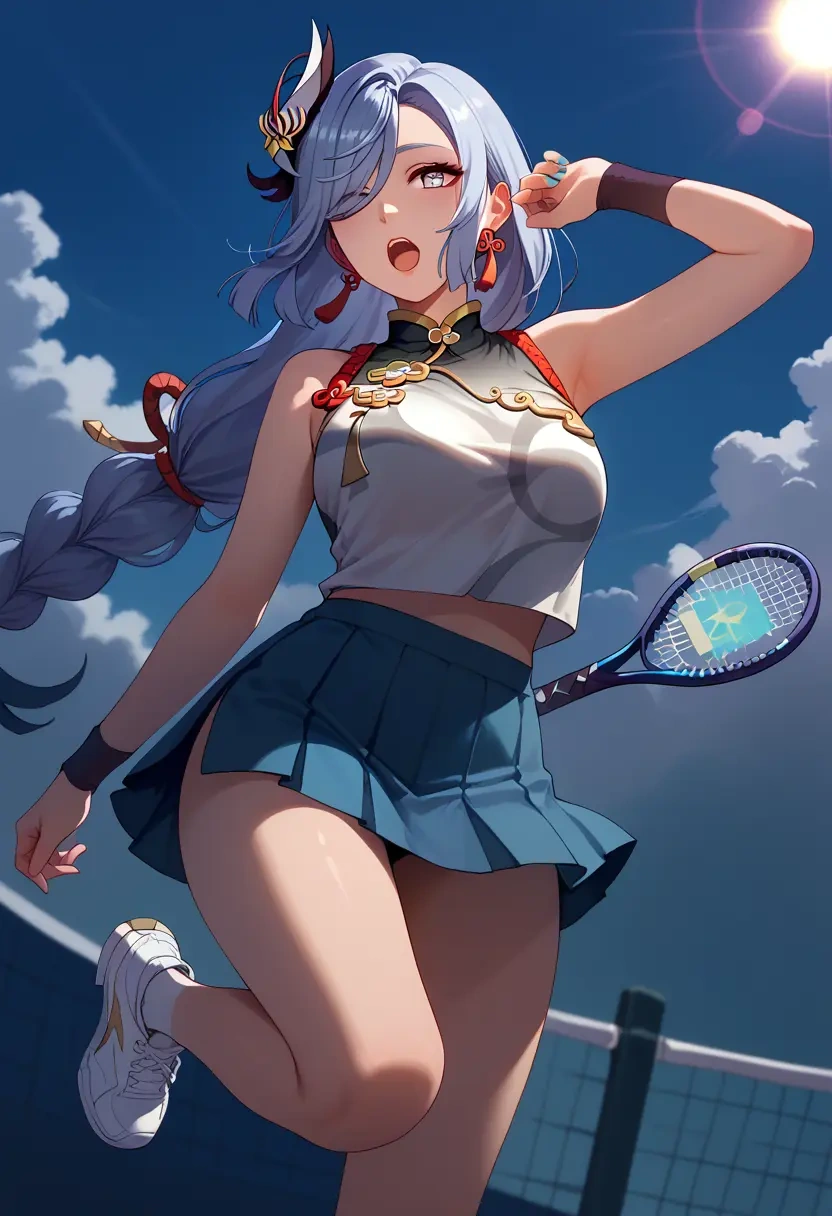 genshin impact,shenhe,tennis skirt  - 