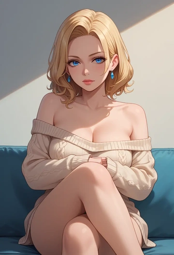 macross,sheryl_nome,arms crossed,off-shoulder,sweater,cross-legged  - AI generated anime art