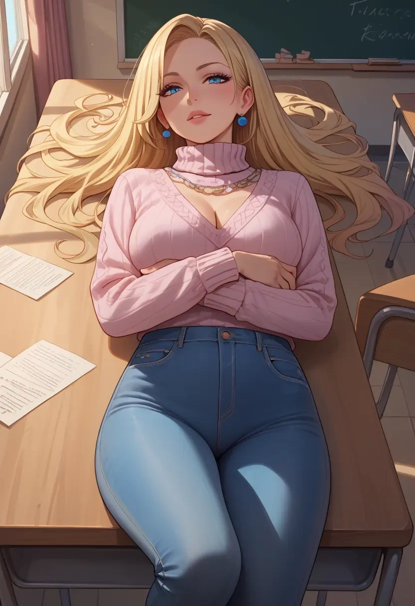 macross,sheryl_nome,teacher, sweater, jeans shorts  - 