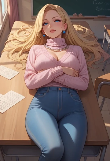 macross,sheryl_nome,teacher, sweater, jeans shorts  - AI generated anime art