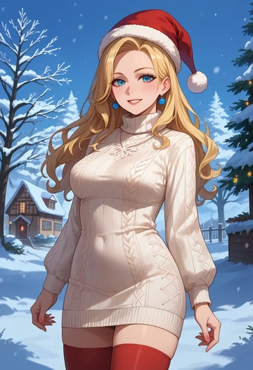 macross,sheryl_nome,Christmas,sweater dress,stockings  - AI generated anime art