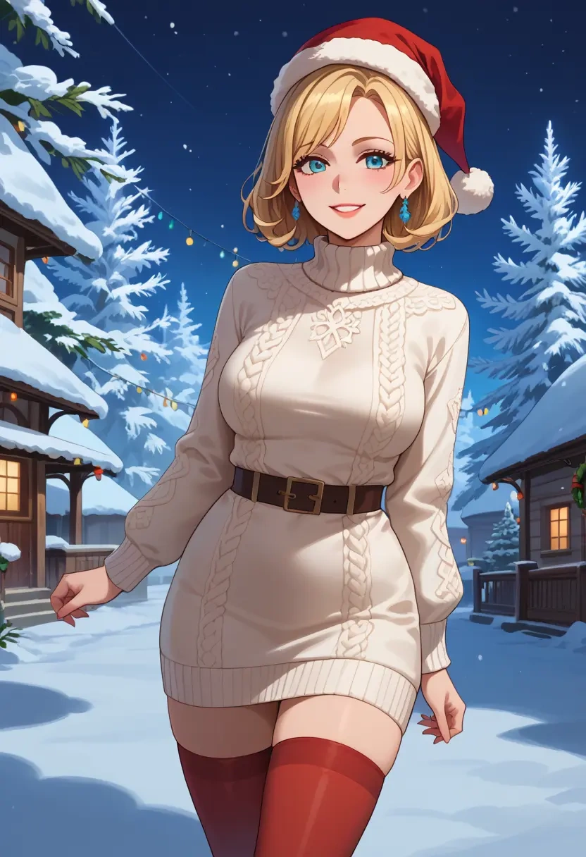 macross,sheryl_nome,Christmas,sweater dress,stockings  - 