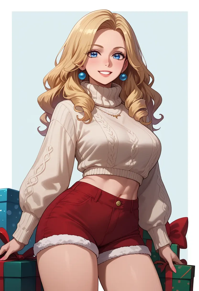 macross,sheryl_nome,Christmas,red velvet shorts,turtleneck sweater  - 