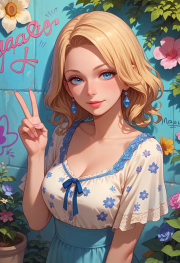 macross,sheryl_nome,floral graffiti blouse,dolphin shorts  - AI generated anime art