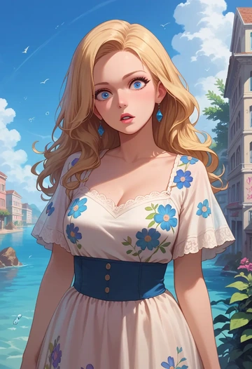 macross,sheryl_nome,floral graffiti blouse,dolphin shorts  - AI generated anime art