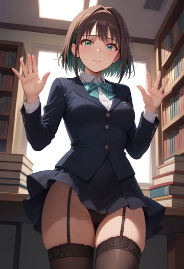 idolmaster,shibuya_rin,secretary, stockings  - AI generated anime art