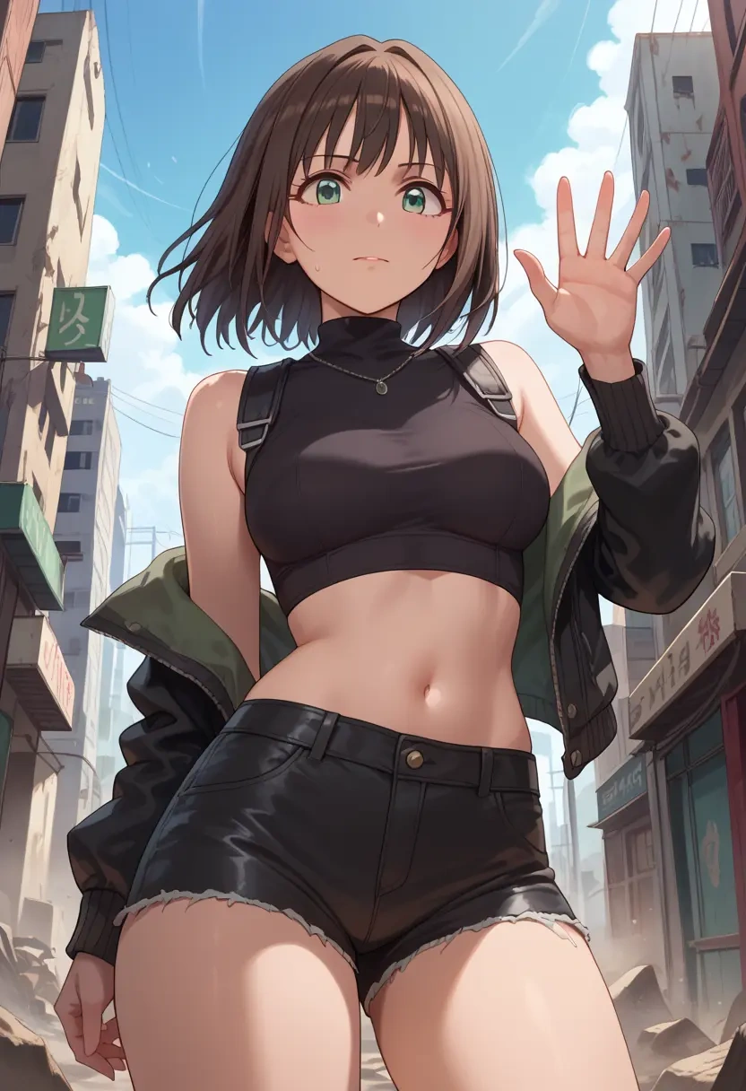 idolmaster,shibuya_rin,leather,shorts,crop top  - 