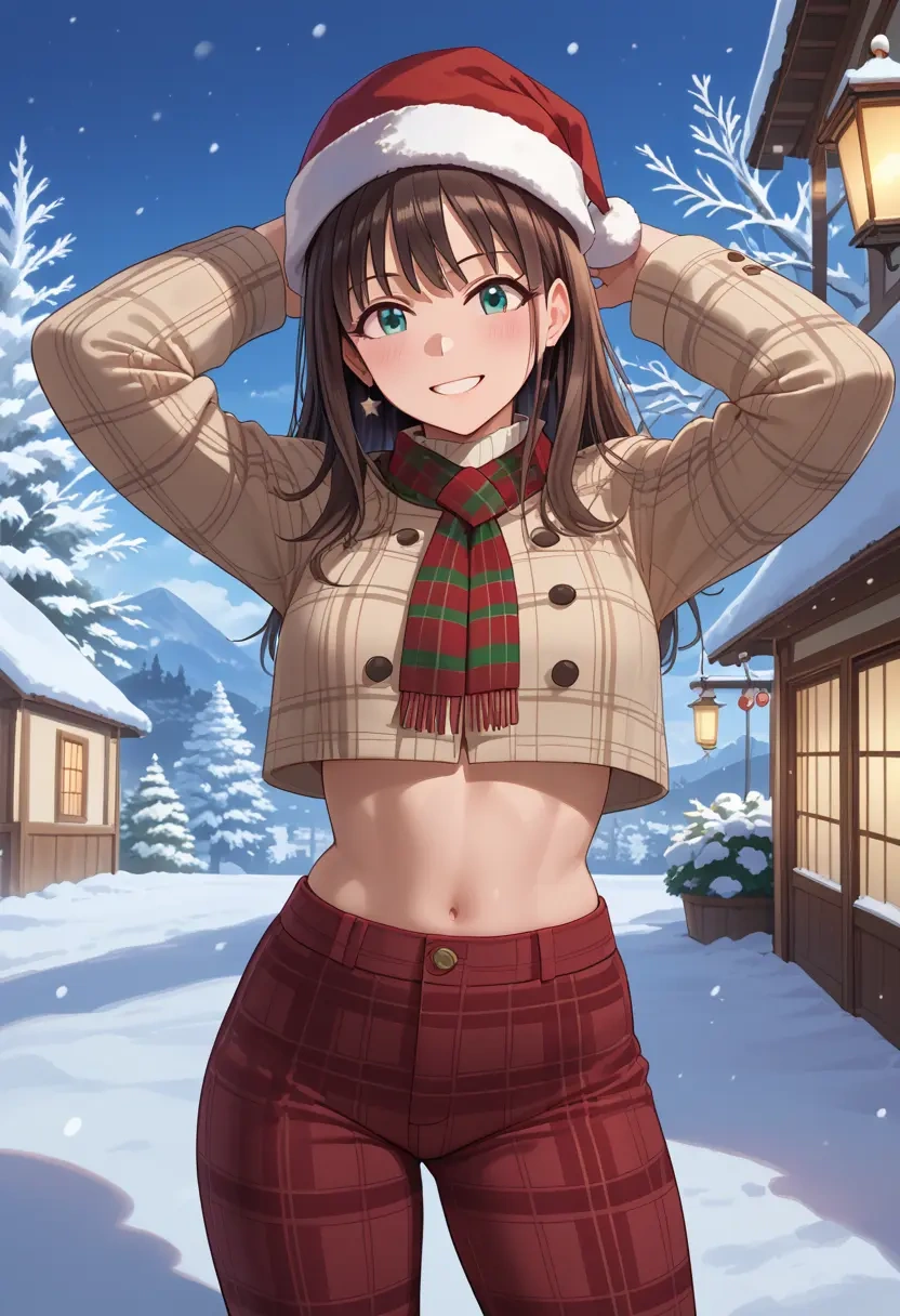 idolmaster,shibuya_rin,Christmas,plaid trousers  - 