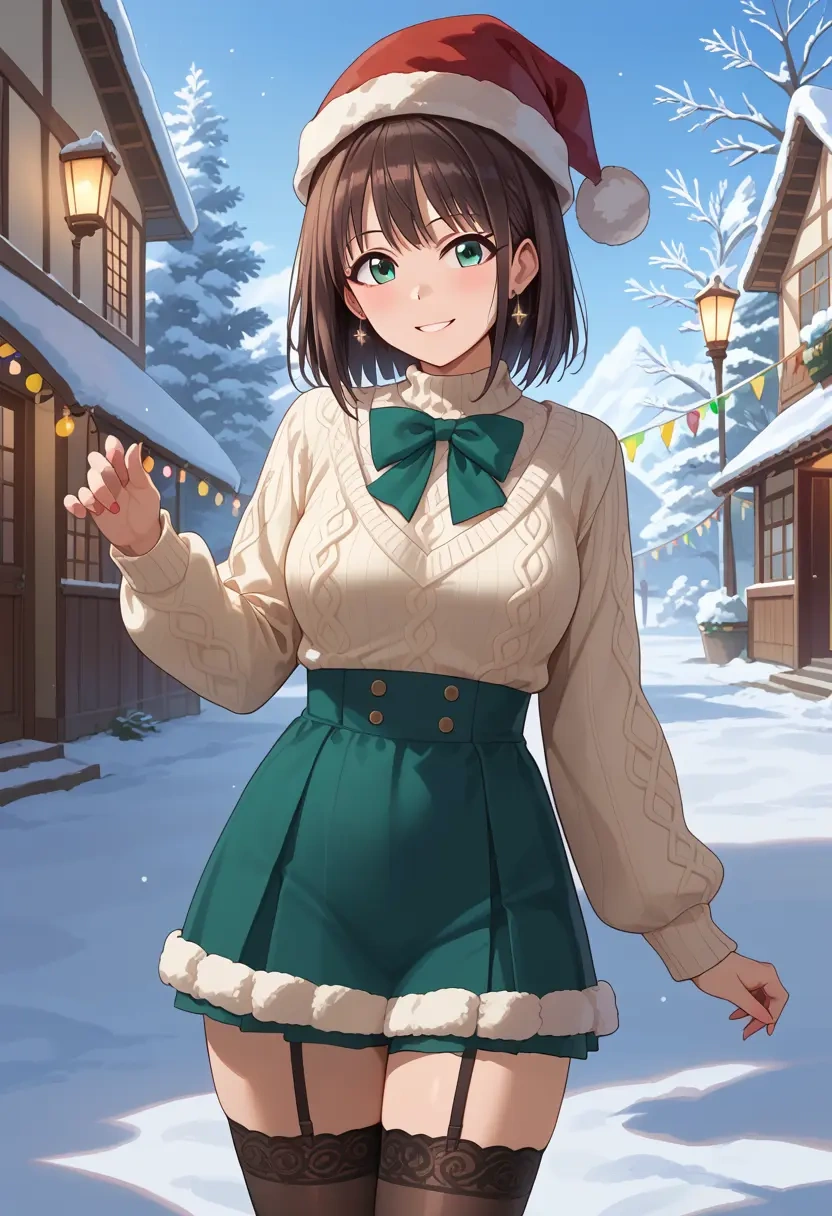 idolmaster,shibuya_rin,Christmas,sweater dress,stockings  - 