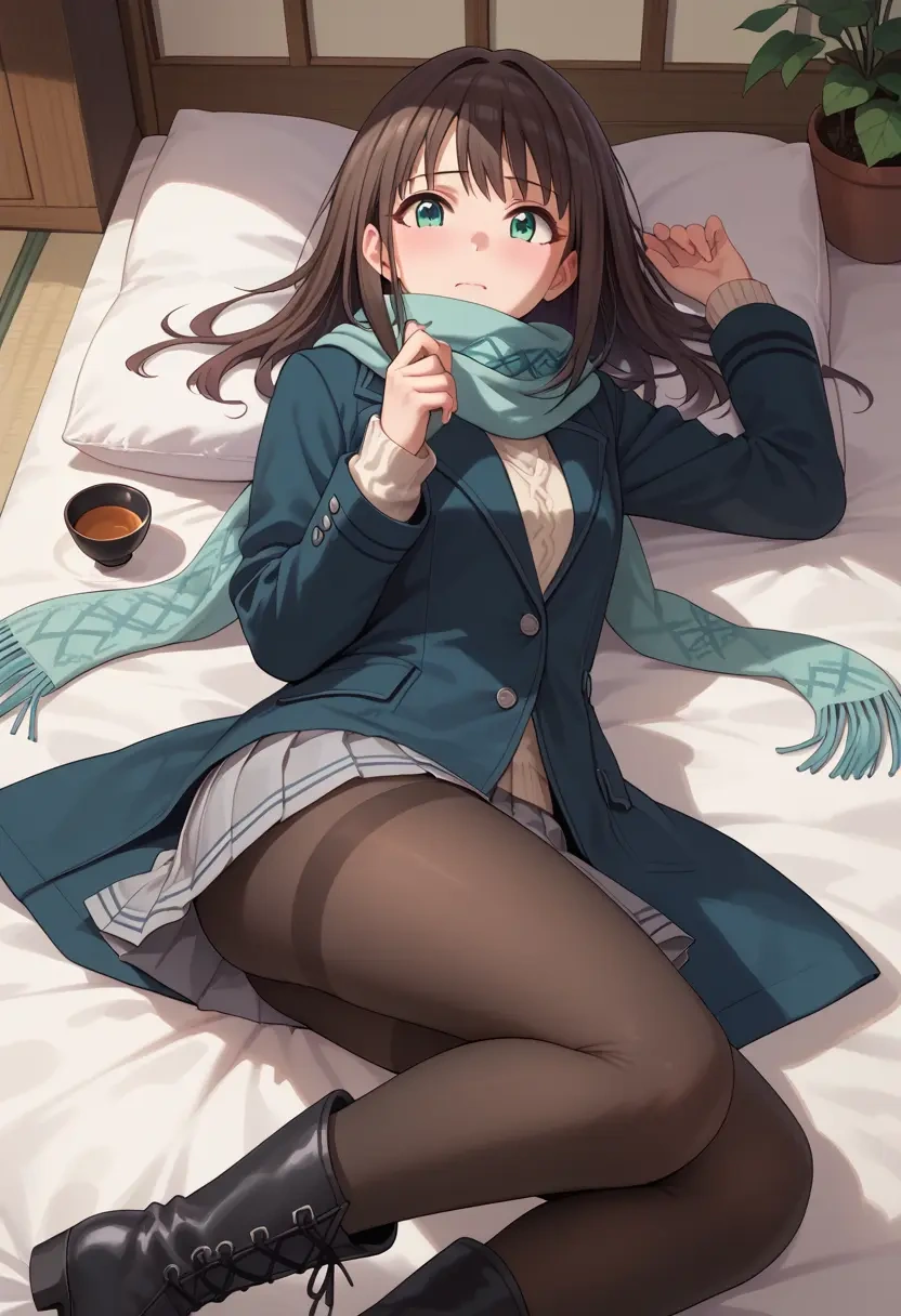 idolmaster,shibuya_rin,winter,student uniform,puffer coat  - 