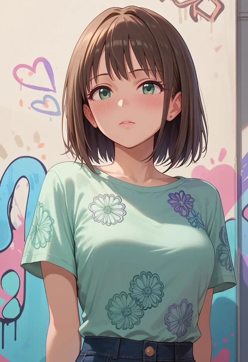 idolmaster,shibuya_rin,silk graffiti shirt,dolphin shorts  - 