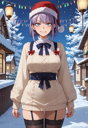 dagashi_kashi,shidare_hotaru,sweater,stockings,Thigh garters  - AI generated anime art