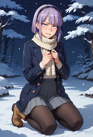 dagashi_kashi,shidare_hotaru,winter,student uniform,puffer coat  - AI generated anime art