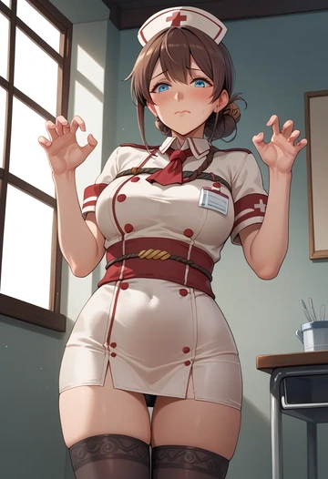 kantai_collection,shigure_(kancolle),nurse pantyhose,mini skirt, sexy  - AI generated anime art