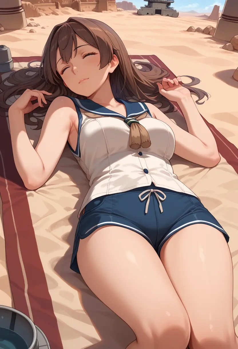 kantai_collection,shigure_(kancolle),sleeveless swim top,shorts-style bottom,contrast stitching  - 