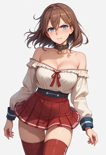 kantai_collection,shigure_kai_ni_(kancolle),collar,oversized,Thigh garters  - AI generated anime art