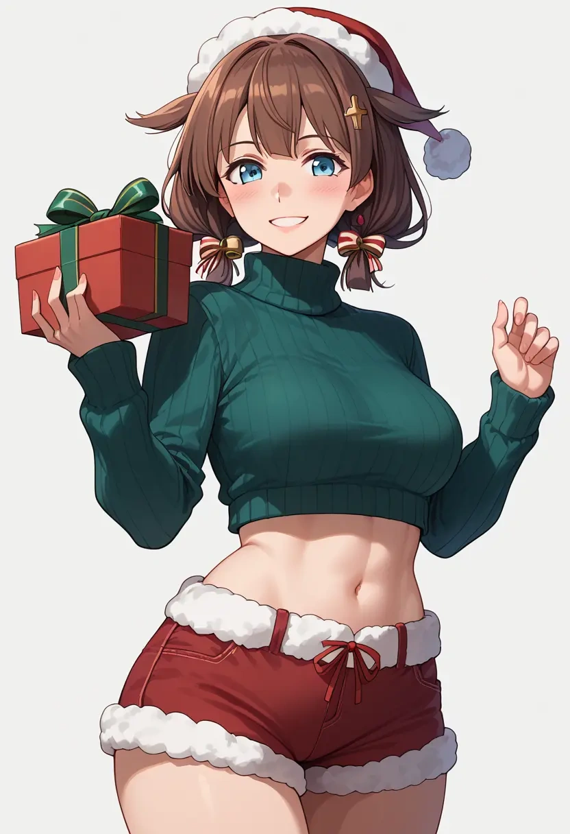 kantai_collection,shigure_kai_ni_(kancolle),Christmas,red velvet shorts,turtleneck sweater  - 