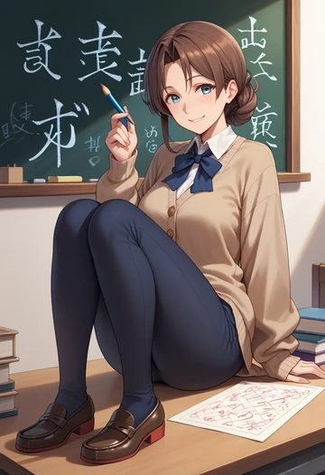 kantai_collection,shigure_kai_ni_(kancolle),teacher, sweater  - AI generated anime art