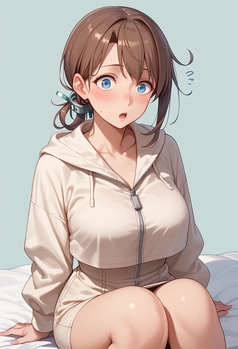 kantai_collection,shigure_kai_ni_(kancolle),crop hoodie,shorts  - 