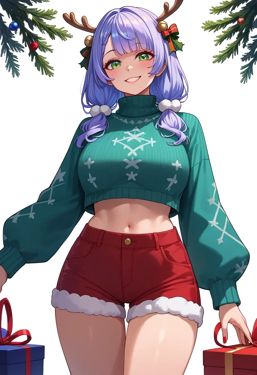 indie_virtual_youtuber,shigure_ui_(vtuber),Christmas,red velvet shorts,turtleneck sweater  - 