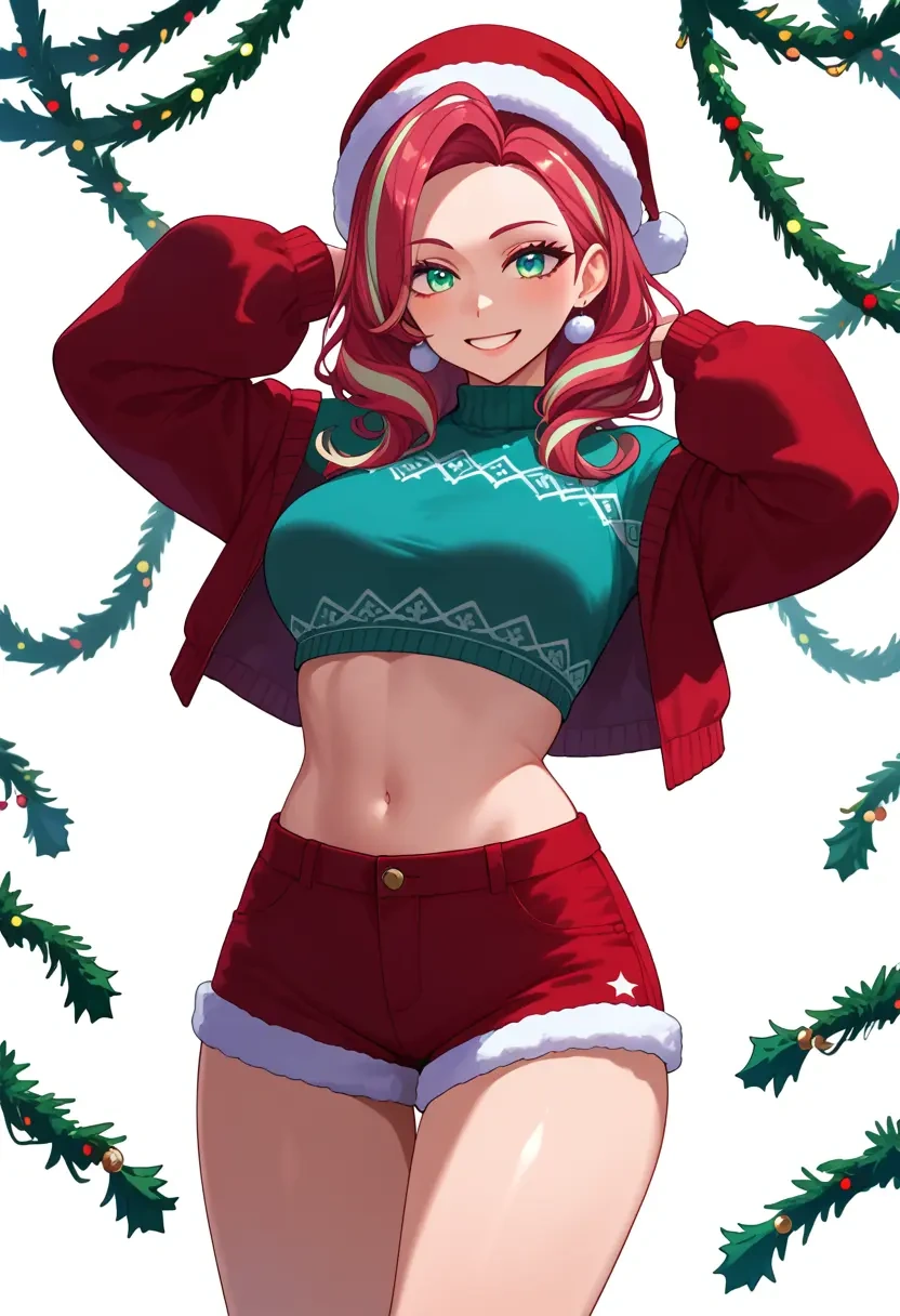 indie_virtual_youtuber,shigure_ui_(vtuber),Christmas,red velvet shorts  - 