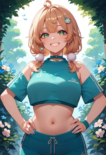 indie_virtual_youtuber,shigure_ui_(vtuber),sports crop,high-waisted shorts  - AI generated anime art