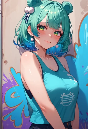 indie_virtual_youtuber,shigure_ui_(vtuber),abstract graffiti tank,dolphin shorts  - AI generated anime art